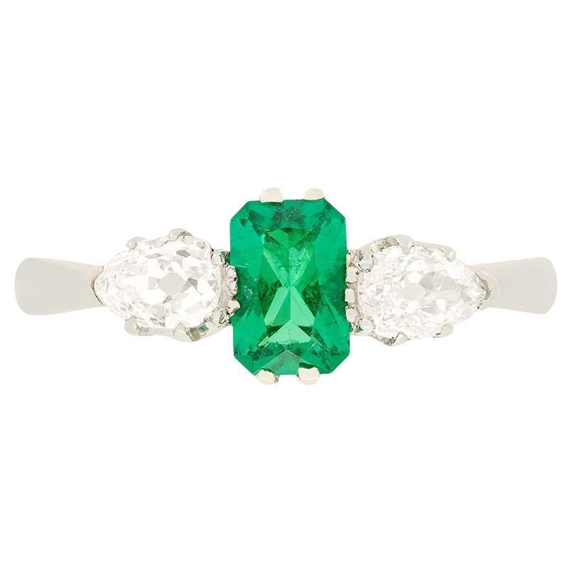 Edwardian 0.50ct Emerald and Diamond Trilogy Ring, c.1910s For Sale