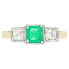 Edwardian 0.50ct Emerald and Diamond Trilogy Ring, c.1910s