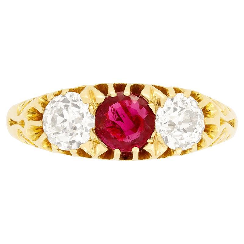 Edwardian 0.50ct Ruby and Diamond Trilogy Ring, hallmarked 1902 For Sale