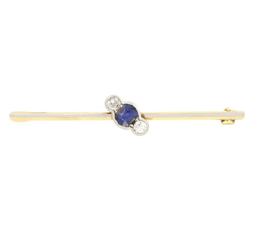 Edwardianische Brosche mit 0,50 Karat Saphir und Diamant, um 1910 (Antiker Kissenschliff) im Angebot