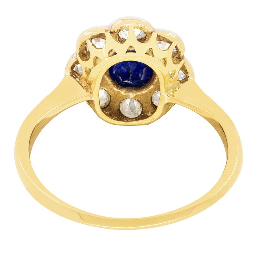 Edwardianischer 0,50 Karat Saphir- und Diamant-Cluster-Ring, ca. 1910er Jahre im Zustand „Gut“ im Angebot in London, GB