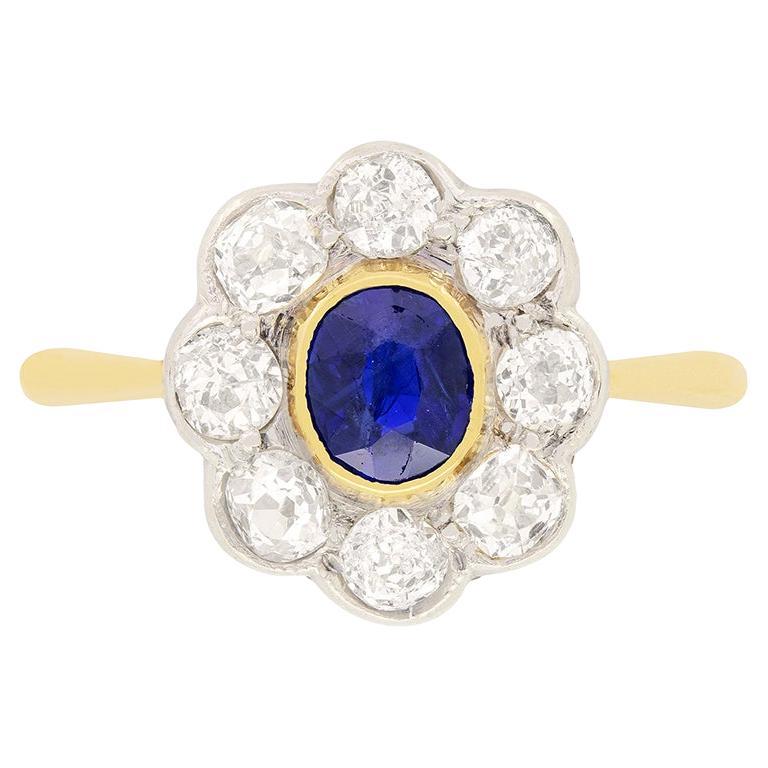 Edwardian 0.50ct Sapphire and Diamond Cluster Ring, c.1910s