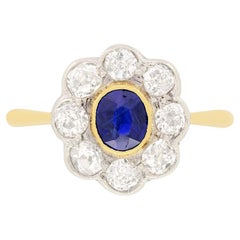 Antique Edwardian 0.50ct Sapphire and Diamond Cluster Ring, c.1910s