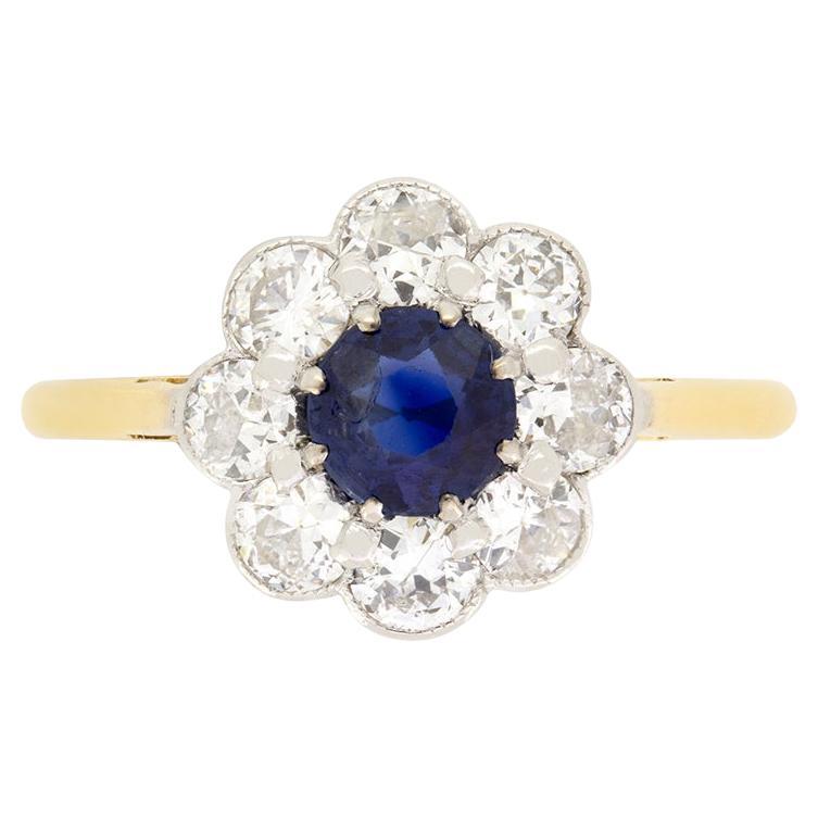 Edwardian 0.50ct Sapphire and Diamond Cluster Ring, c.1910s
