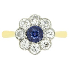Anillo eduardiano en racimo de zafiro y diamantes de 0,50 ct, c.1910