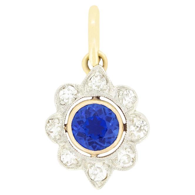 Edwardian 0.50ct Sapphire and Diamond Pendant, c.1910s