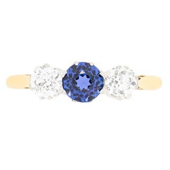 Edwardian 0.50ct Sapphire and Diamond Three Stone Ring, c.1910s Edwardian 0.50ct Sapphire and Diamond Three Stone Ring, c.1910s