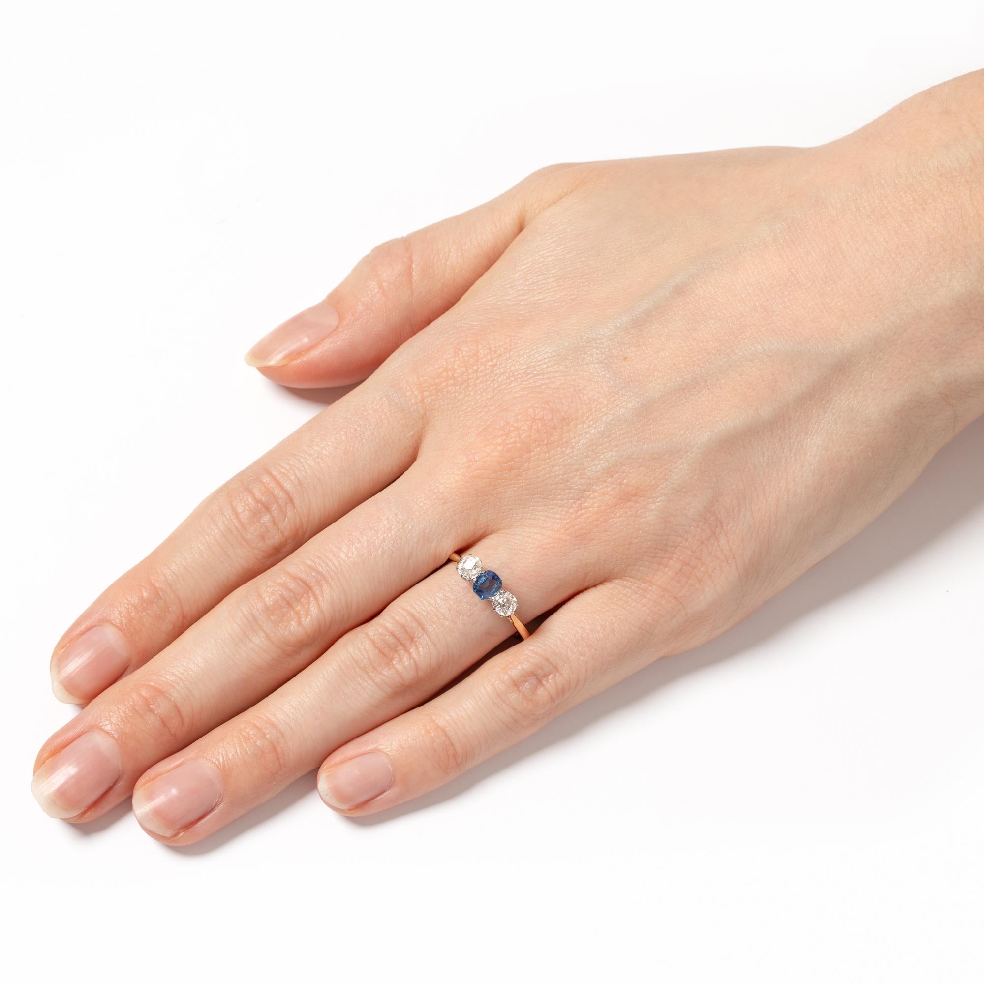 Women's or Men's Edwardian 0.50ct Sapphire and Diamond Trilogy Ring, c .1910s