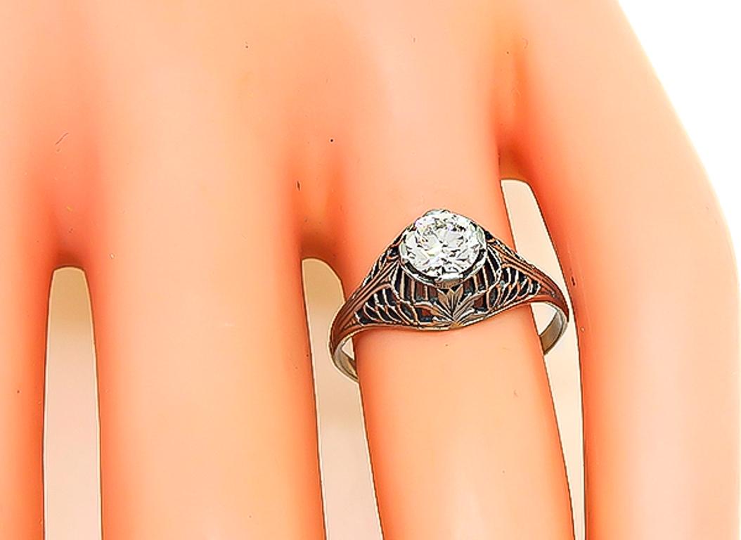 Round Cut Edwardian 0.51 Carat Diamond Gold Engagement Ring For Sale