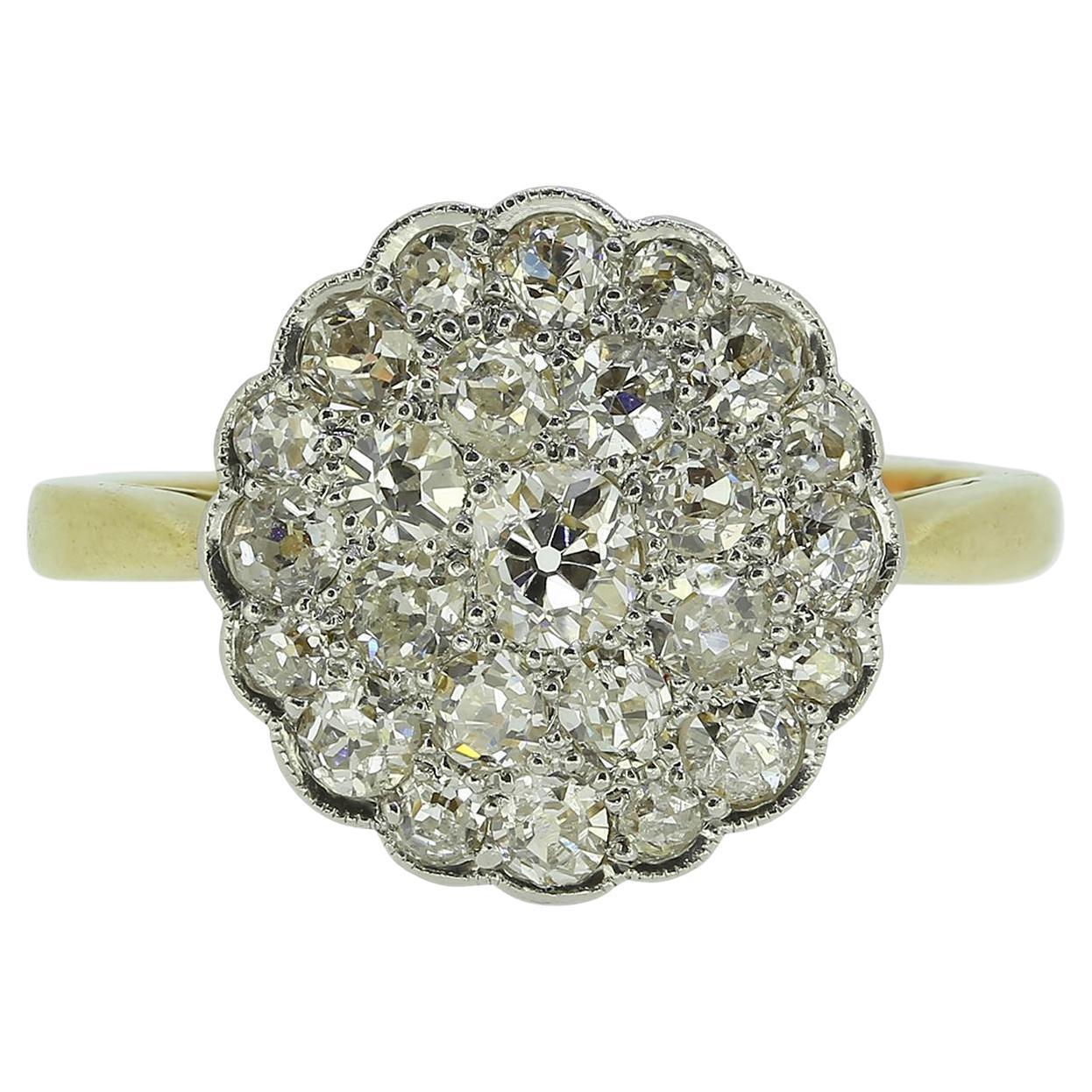 Bague édouardienne à grappes de diamants de 0,52 carat