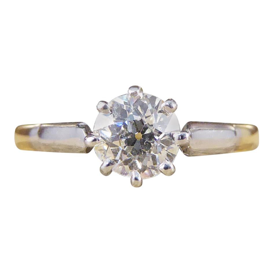 Edwardian 0.53 Carat Diamond Solitaire Ring in 18 Carat Yellow Gold and Platinum