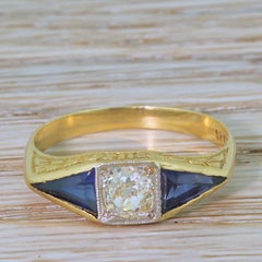 Edwardian 0.55 Carat Diamond and 1.52 Triangular Sapphire Trilogy Ring