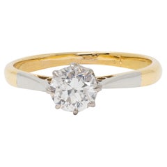 Edwardian 0.55 CTW Old European Cut Diamond Platinum 18K Antique Engagement Ring