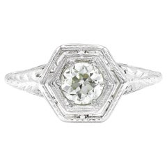 Edwardian 0.58 Ct. Solitaire Filigree Ring in 18k White Gold