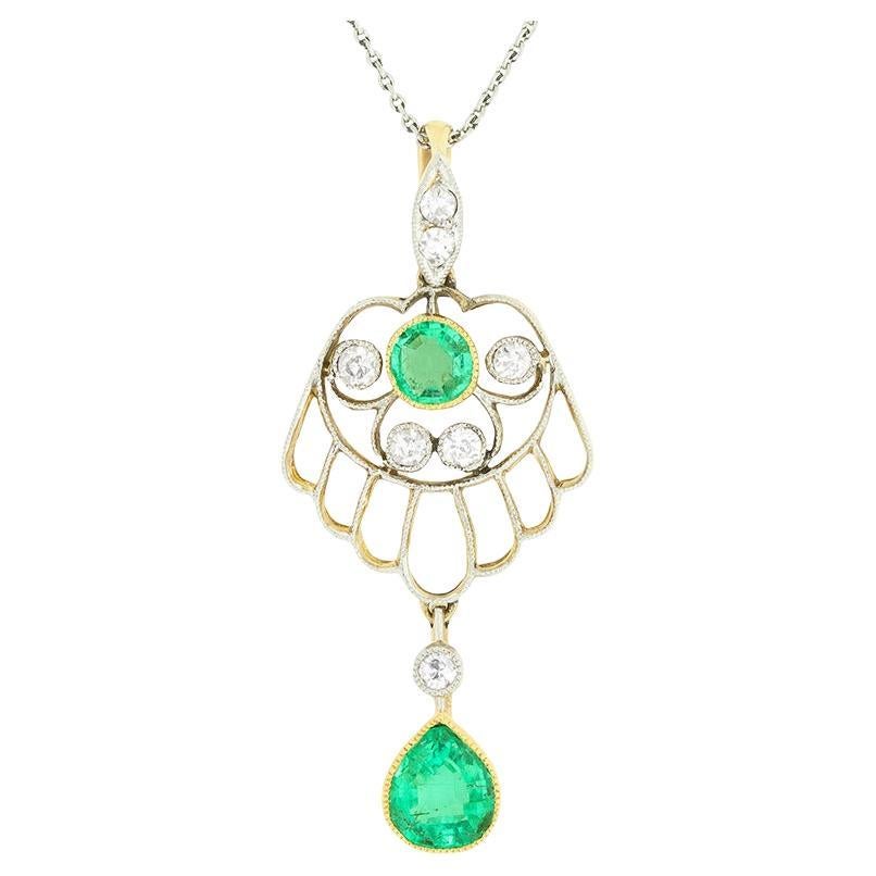 Edwardian 0.5ct Emerald and Diamond Necklace, c.1910s