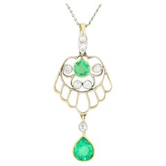 Edwardian 0.5ct Emerald and Diamond Necklace, c.1910s