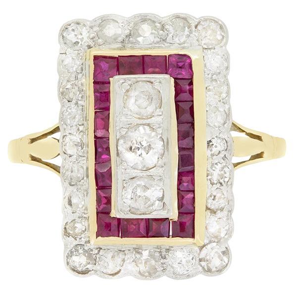 Edwardianischer 0,60ct Diamant und Rubin Target Ring, um 1910 im Angebot