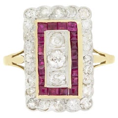 Edwardianischer 0,60ct Diamant und Rubin Target Ring, um 1910