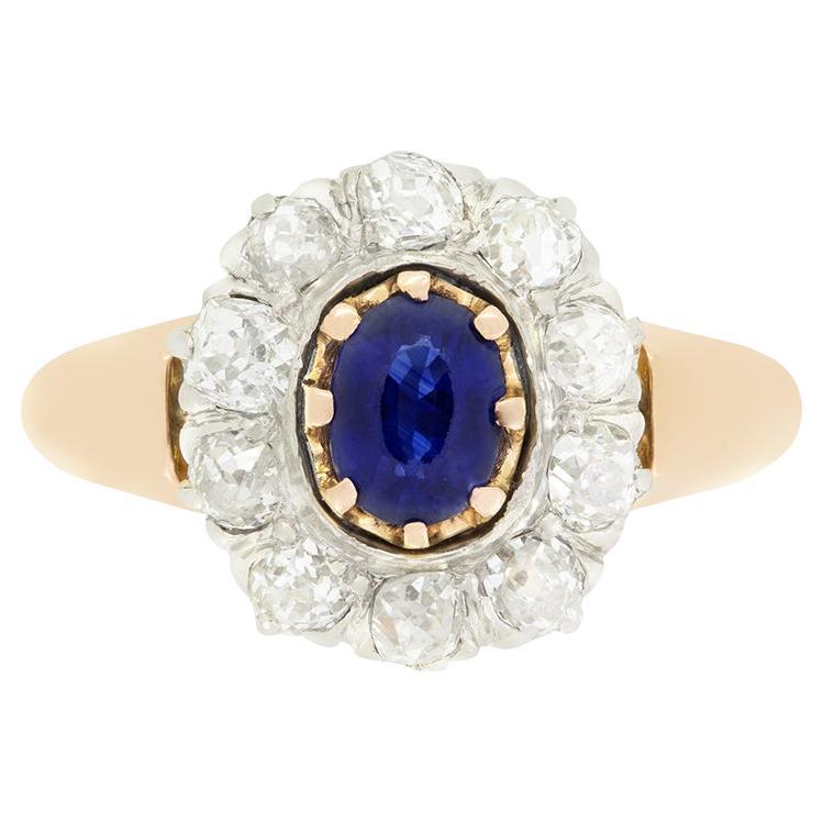 Anillo eduardiano de zafiro y diamantes de 0,60 ct, c.1910 en venta