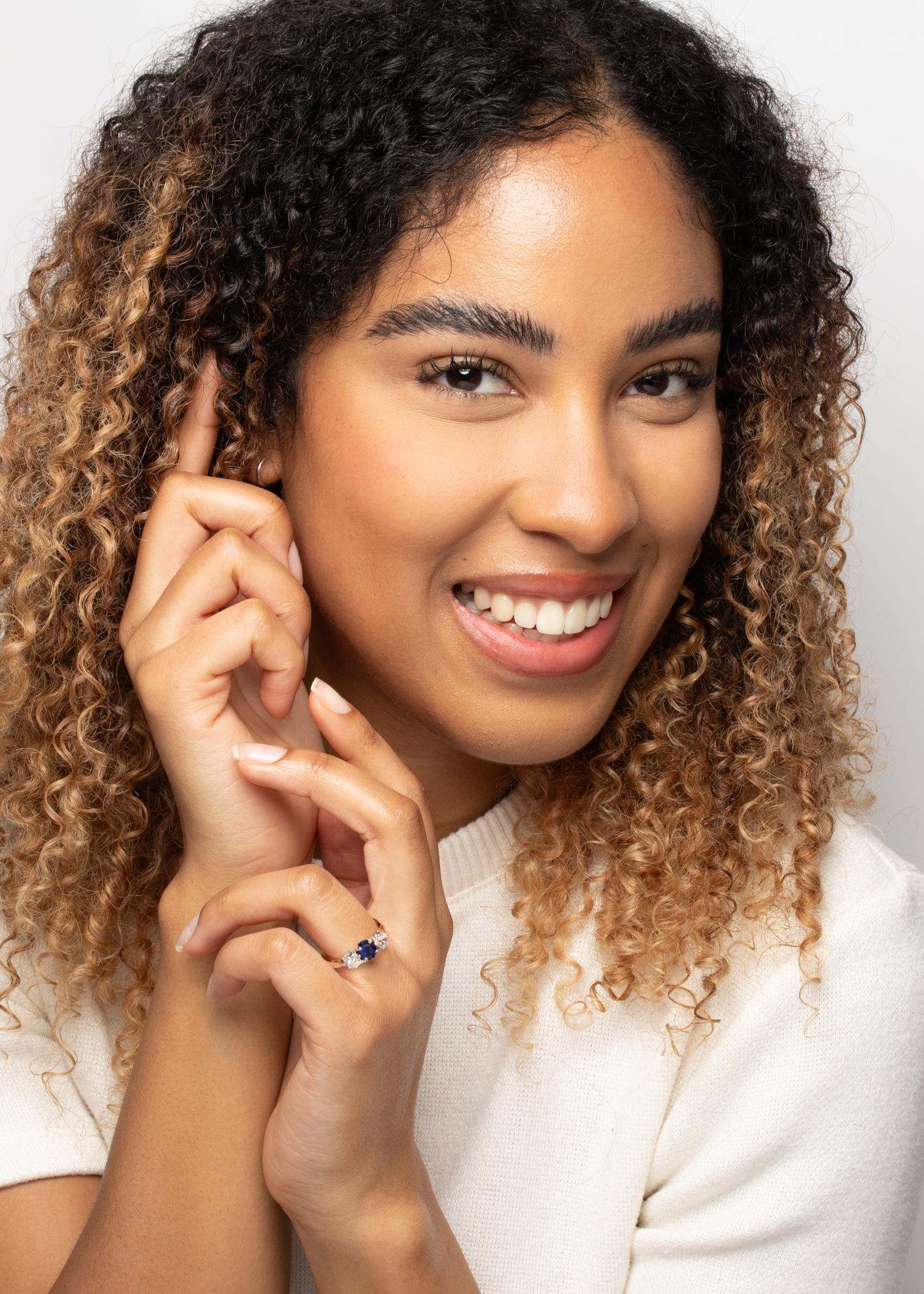 Edwardian 0.60ct Sapphire and Diamond Trilogy Ring, c.1910s 1