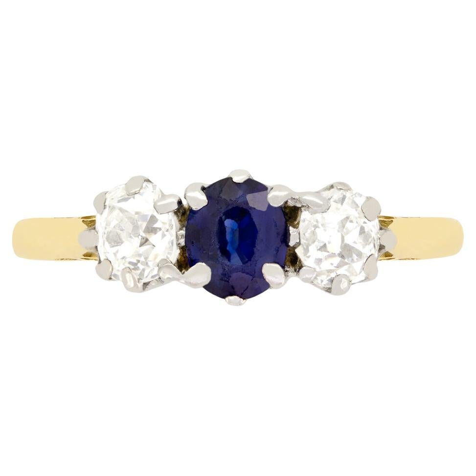 Edwardian 0.60ct Sapphire and Diamond Trilogy Ring, c.1910s For Sale
