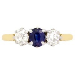 Antique Edwardian 0.60ct Sapphire and Diamond Trilogy Ring, c.1910s