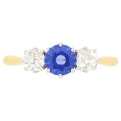 Antique Edwardian 0.60ct Sapphire and Diamond Trilogy Ring, c.1910s