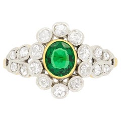 Antique Edwardian 0.60ct Tourmaline and Diamond Cluster Ring, c.1910s