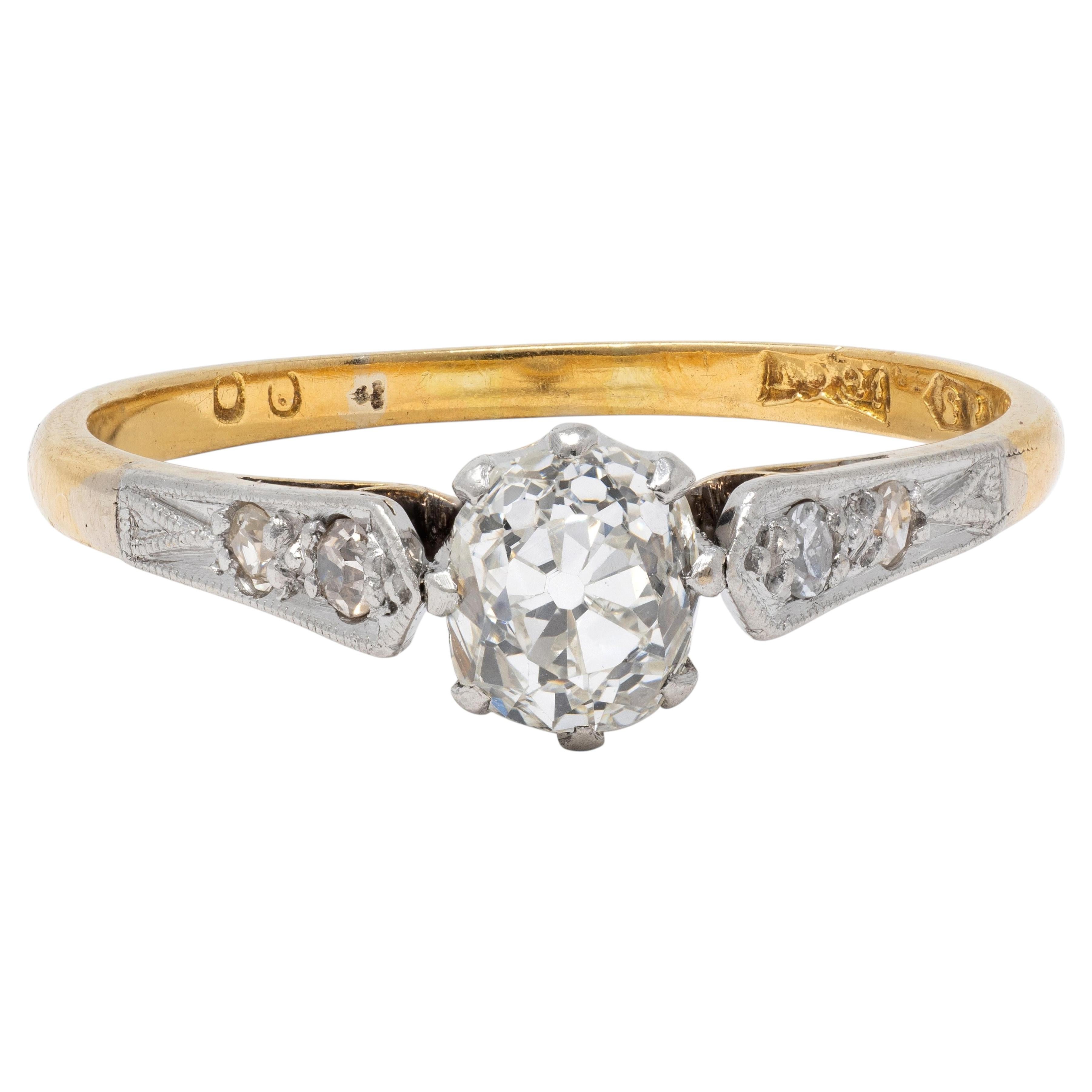Edwardian 0.62 CTW Old Mine Diamant Platin 18 K Gold Antiker Verlobungsring im Angebot