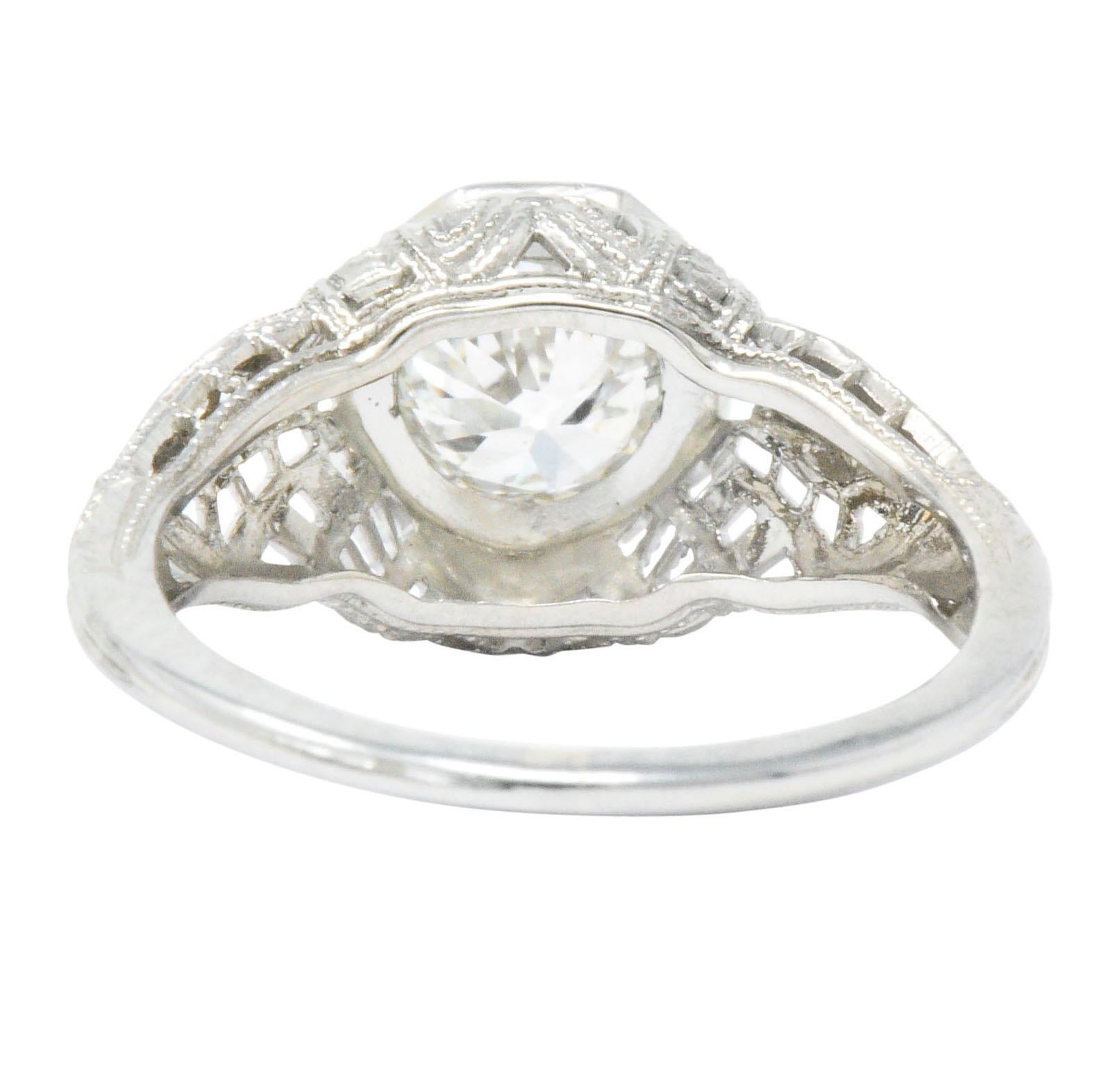 Edwardian 0.63 Carat Diamond 18 Karat White Gold Engagement Ring GIA In Excellent Condition In Philadelphia, PA