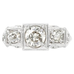 Edwardian 0.63 Ct. Old European Cut Diamond Trilogy Ring J-K I1