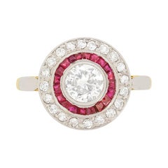 Edwardian 0.64 Carat Diamond and Ruby Target Ring, circa 1910s