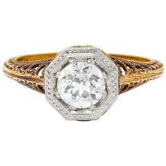 Edwardian 0.64 Carat Diamond Platinum-Topped 14 Karat Gold Filigree Ring