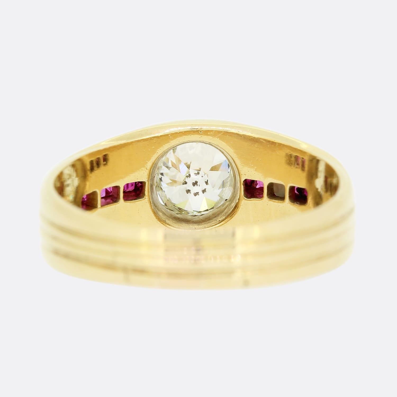 Edwardian 0.65 Carat Diamond and Ruby Ring In Good Condition For Sale In London, GB