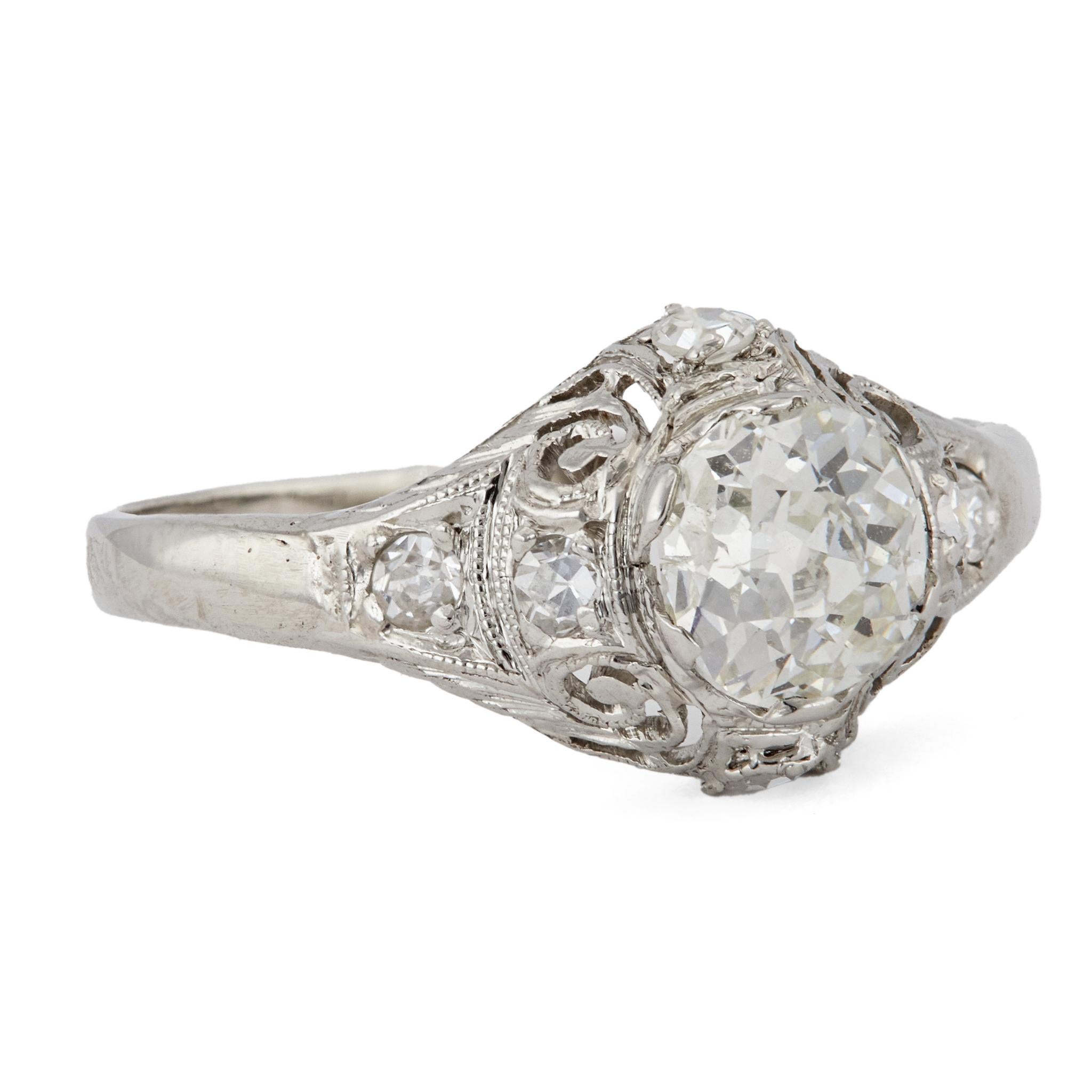 Edwardian 0.65 Carat Old Mine Cut Diamond Platinum Ring For Sale 1