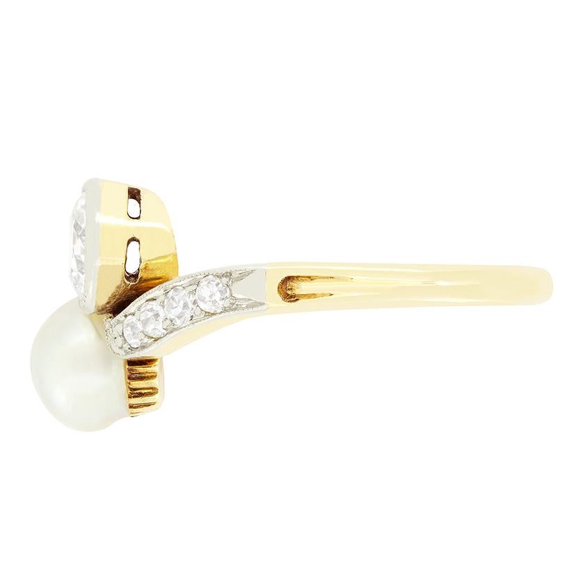 Anillo eduardiano de diamantes y perlas de 0,65 ct, c.1910 Eduardiano en venta