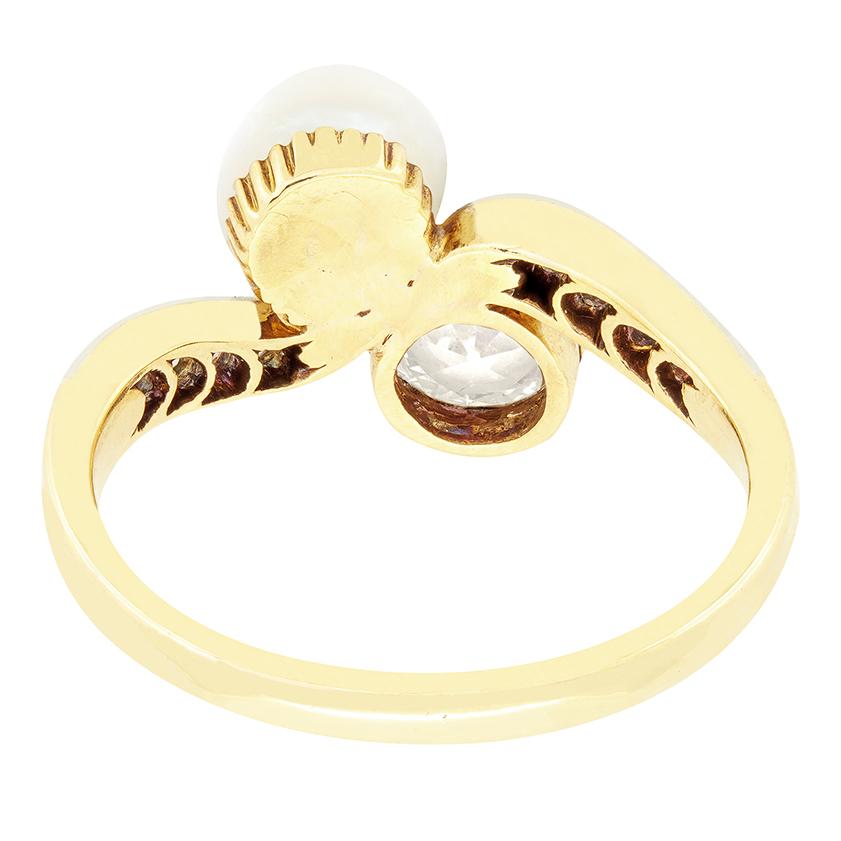 Anillo eduardiano de diamantes y perlas de 0,65 ct, c.1910 Corte europeo antiguo en venta