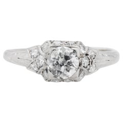 Edwardian 0.67 carat Old European Cut Diamond Platinum Antique Engagement Ring