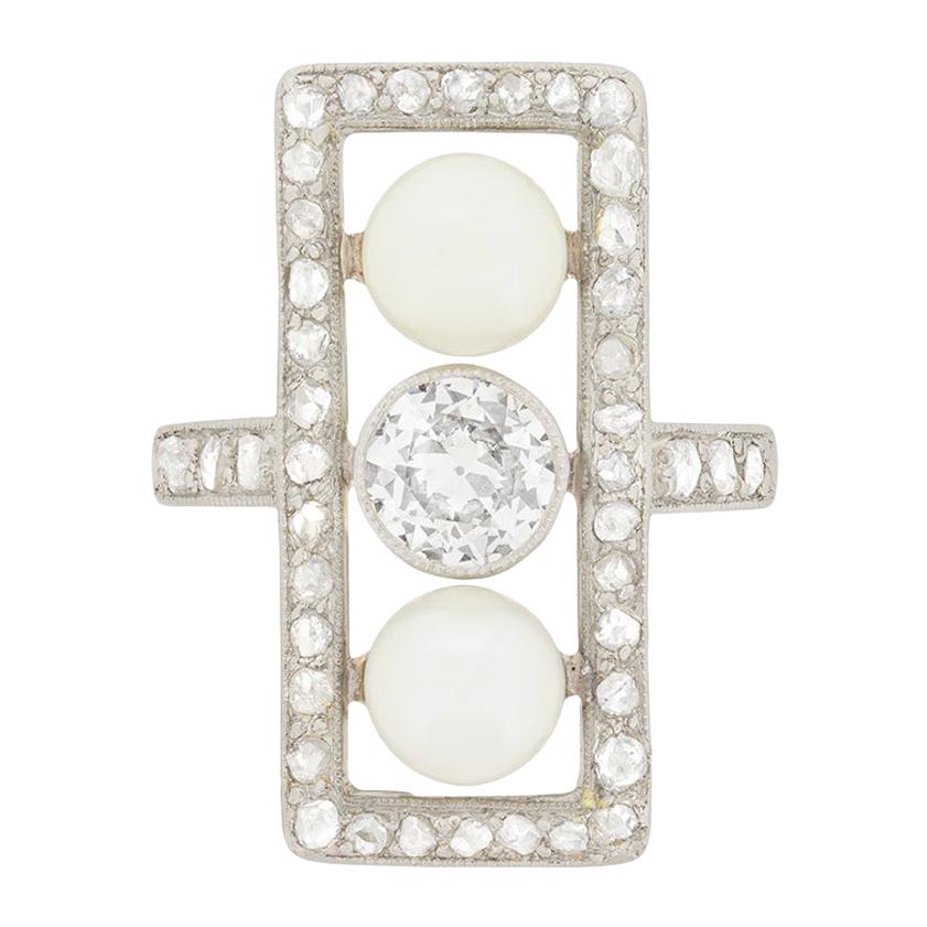 Edwardian 0.70 Carat Diamond and Pearl Cocktail Ring, circa 1910s