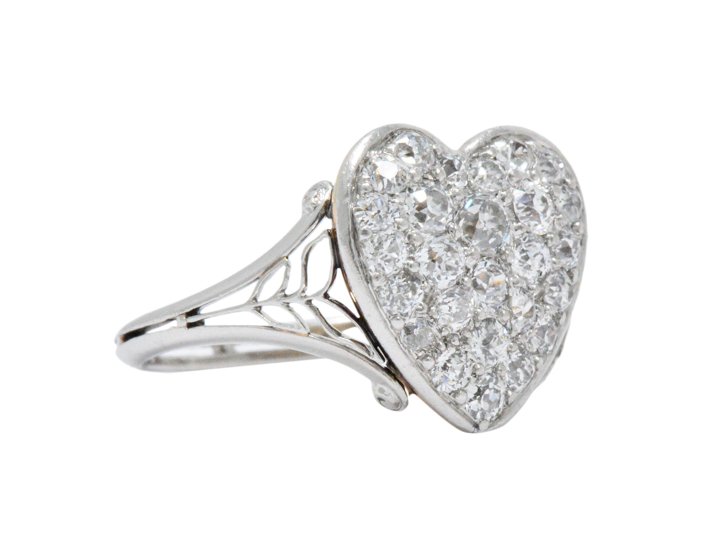 Edwardian 0.70 CTW Diamond 18K Gold & Platinum Heart Alternative Engagement Ring In Good Condition In Philadelphia, PA