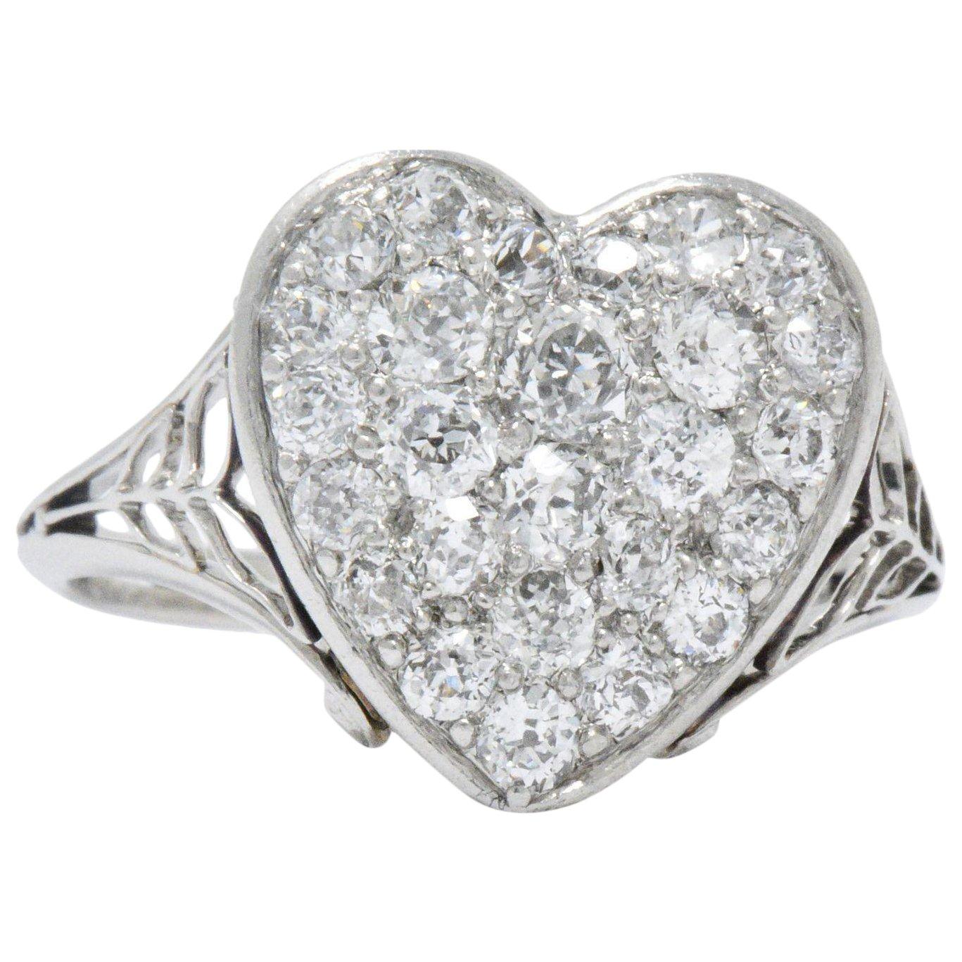 Edwardian 0.70 CTW Diamond 18K Gold & Platinum Heart Alternative Engagement Ring
