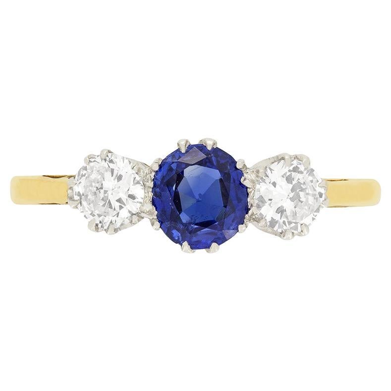 Edwardian 0.70ct Sapphire and Diamond Trilogy Ring, c.1910s