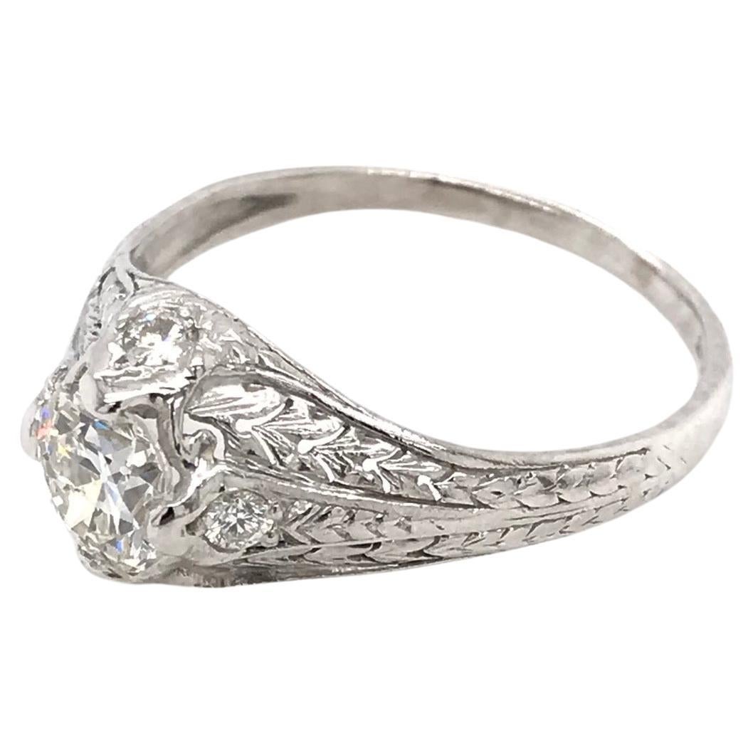 Solitär-Ring aus Platin mit 0,71 Karat Diamant und Platin im edwardianischen Stil