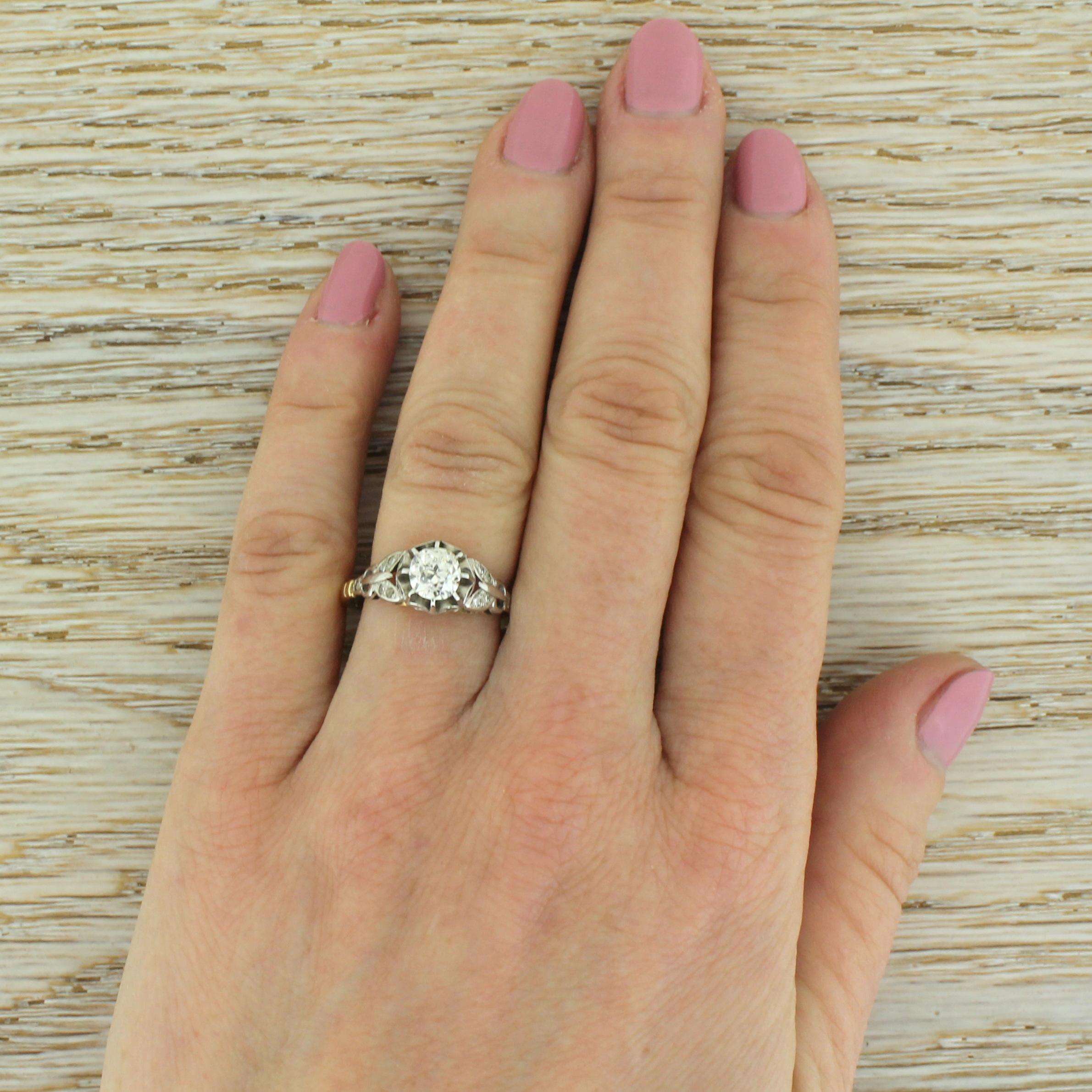 Women's or Men's Edwardian 0.71 Carat Old Cut Diamond Engagement Ring, circa 1910 For Sale