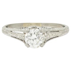 Verlobungsring, edwardianischer 0,72 Karat OEC Diamant Platin Antiker Solitär Schnörkel Solitär Verlobungsring