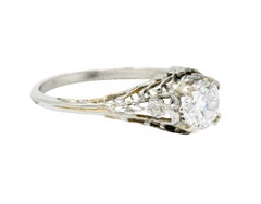 Edwardian 0.73 Carat Diamond 18 Karat White Gold Floral Engagement Ring GIA