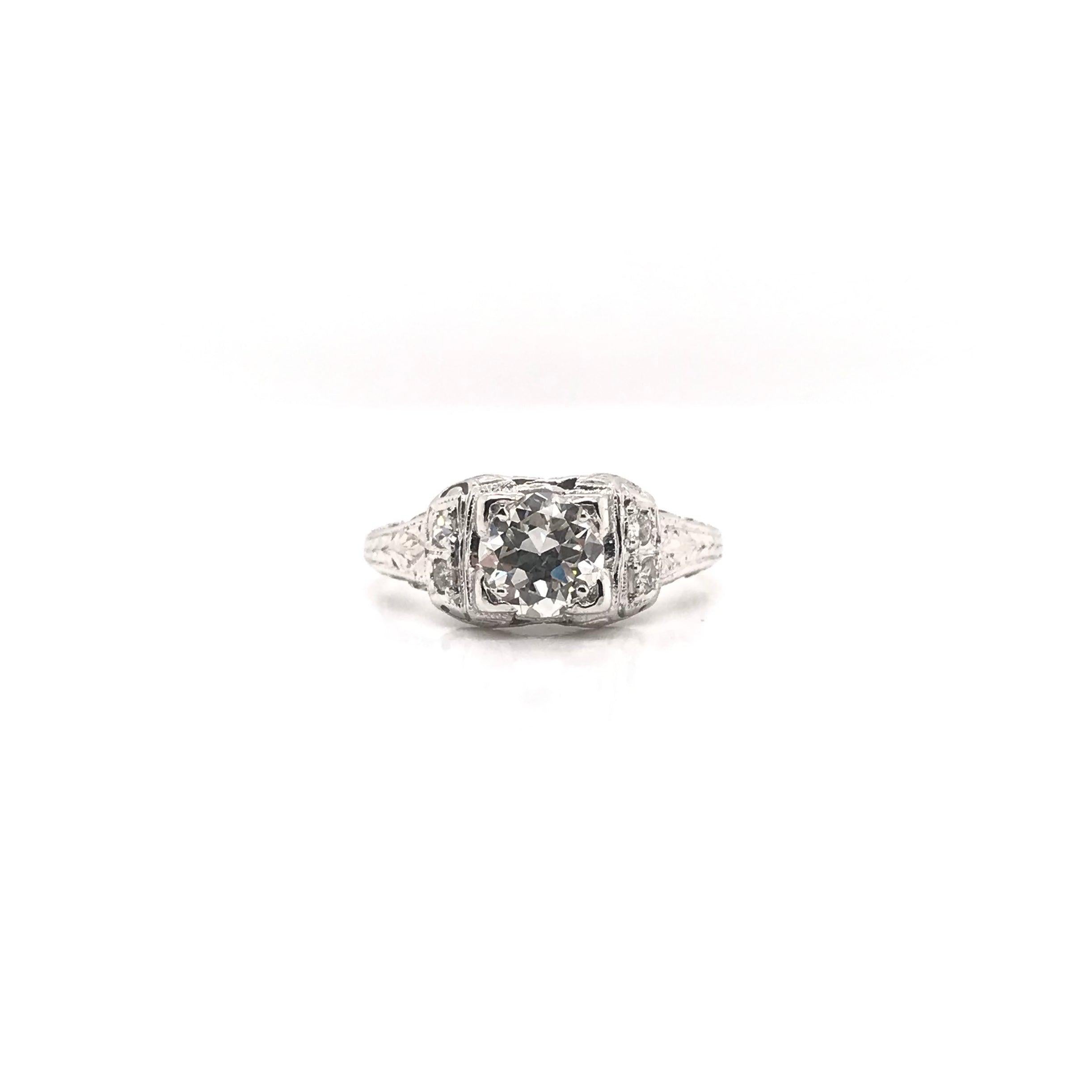 Edwardian 0.74 Carat Diamond and Platinum Filigree Ring In Excellent Condition In Montgomery, AL