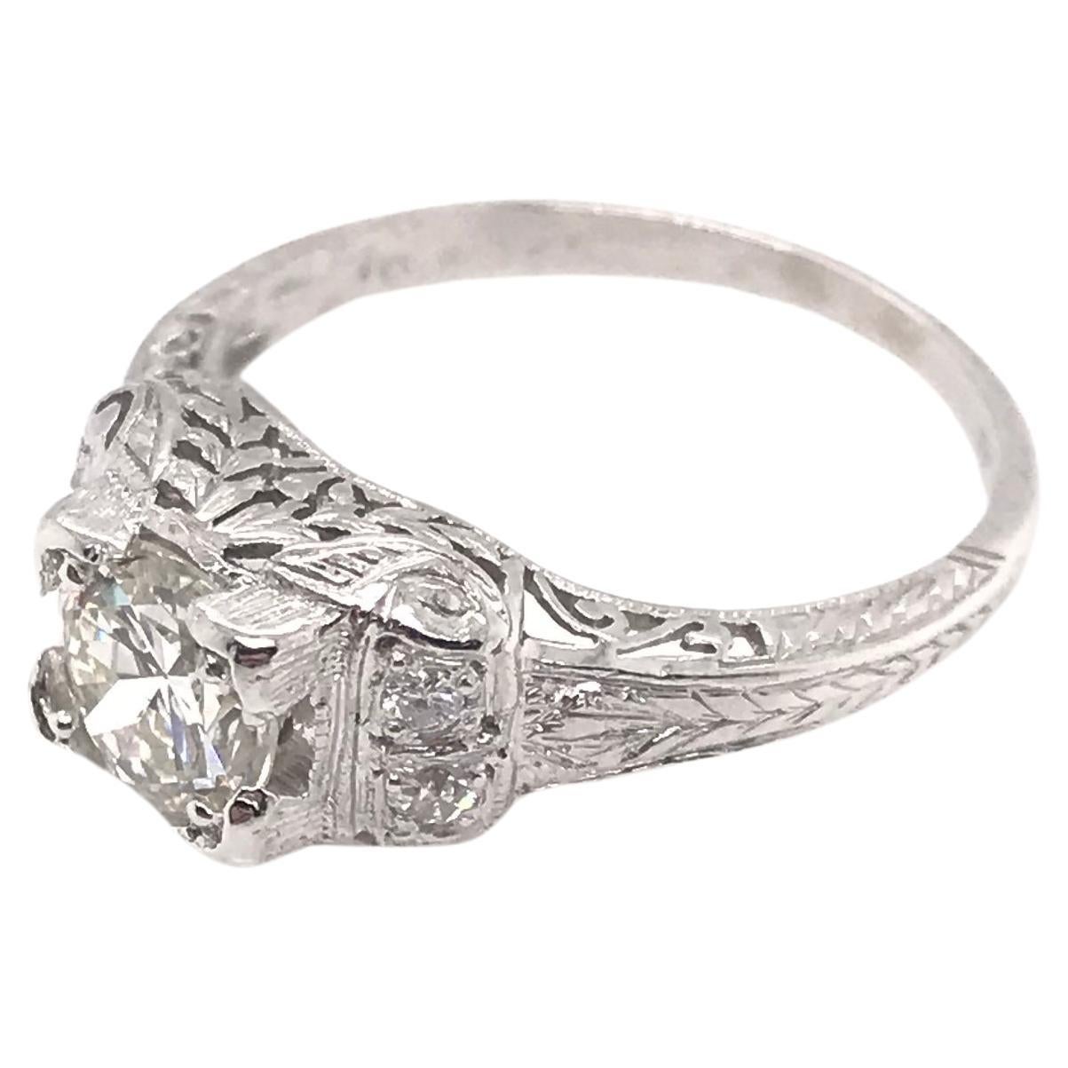 Edwardian 0.74 Carat Diamond and Platinum Filigree Ring For Sale