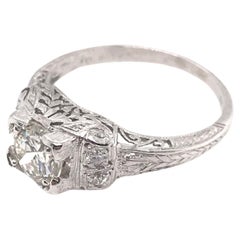 Edwardian 0.74 Carat Diamond and Platinum Filigree Ring