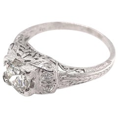 Edwardian 0.74 Carat GIA Diamond Platinum Filigree Engagement Ring